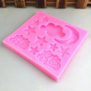 Pink silicone mold with moon stars and clouds for DIY fondant or chocolate baking