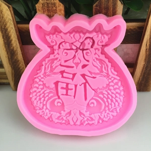 Pink silicone DIY mold in lucky bag shape with Chinese Fu character and carp pattern