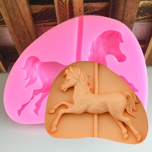 Carousel Horse Silicone Mold Pink 3D Relief Fondant Chocolate Cake Decorating Tool Handmade Craft Resin Clay Mould