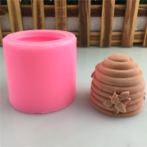 3D Bee Honeycomb Silicone Mold For DIY Handmade Soap Candle Making Clay Craft Baking Tool Cylinder Shape Pink Mold