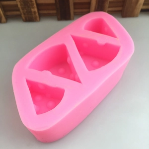 Pink silicone cheese block mold with three cavities for DIY chocolate soap and dessert making