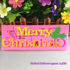 Pink silicone Merry Christmas letter mold for fondant and chocolate cake decorating