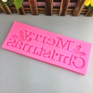 Pink Merry Christmas silicone fondant mold with holly leaf design for cake decorating