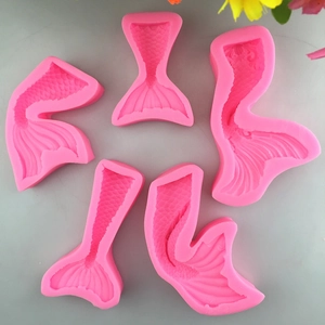 5-piece pink mermaid tail silicone mold set for fondant cake decorating and DIY crafts