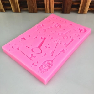 Moule en silicone rose clés steampunk pour décoration de gâteau et bricolage