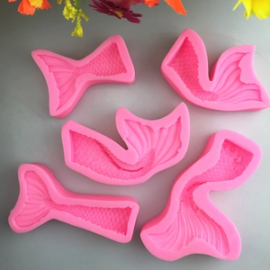 Set of 5 pink mermaid tail silicone molds for ocean themed fondant cake decoration