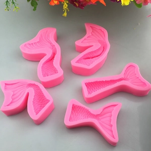 Five-piece set of pink silicone mermaid tail molds for ocean wave cake decoration