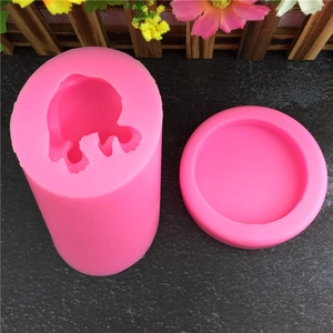 Detailed macro view of pink silicone bulldog mold set with base for DIY plaster crafts