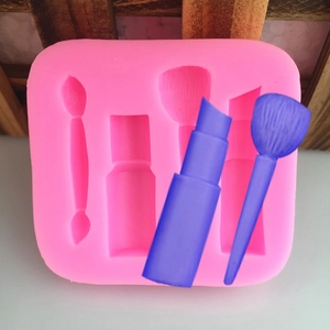Pink silicone DIY makeup tool mold for lipstick and brush shaped fondant cake and crafts