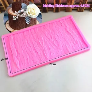 Pink silicone cake mold with tree bark texture 19x10cm for fondant and lace decoration
