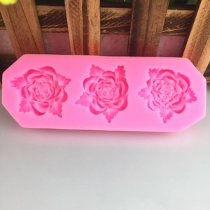 3-Cavity pink rose flower silicone mold for fondant cake decorating and DIY baking tools