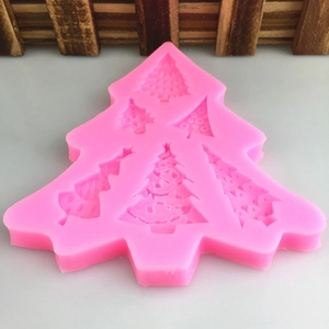 Pink 6-cavity silicone Christmas tree mold for chocolate and DIY cake decorating
