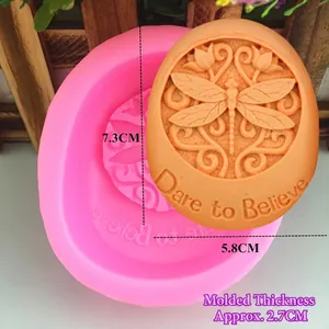 Pink silicone mold with lotus and dragonfly pattern for DIY soap and candle making