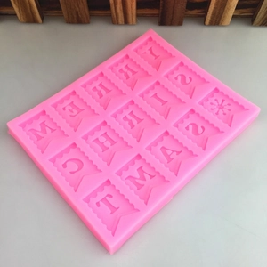 Pink silicone Merry Christmas letter mold with snowflake for DIY cake baking and chocolate