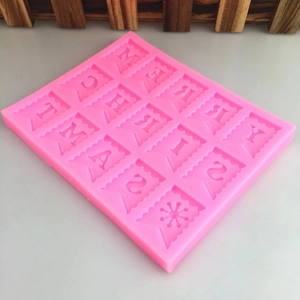 Pink silicone Merry Christmas letter mold with snowflake pattern for DIY cake fondant