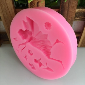 Pink silicone mold featuring an intricate night sky angel girl relief for DIY cake baking