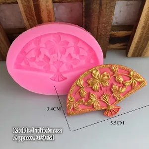 DIY Chinese fan silicone mold for cake decorating and clay crafts, 5.5cm pink tool