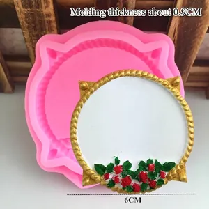 Pink silicone mold for DIY flower wreath frames with detailed rose and gold trim finish
