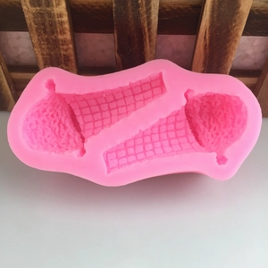 Pink silicone waffle cone mold with dual slots for 3D DIY baking and chocolate making