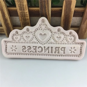 Pink heart crown silicone mold with Princess text for fondant cake decorating