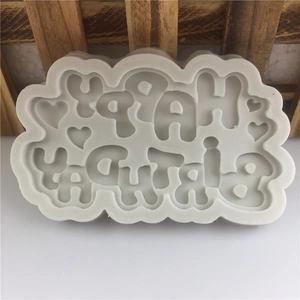 Grey silicone Happy Birthday mold with heart shapes for DIY cake fondant decorations