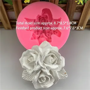 3-cavity rose flower silicone mold for DIY fondant cake decoration and aromatherapy plaster