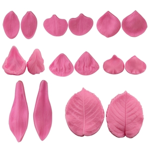 Set of 8 pink silicone leaf and petal fondant molds with realistic plant textures