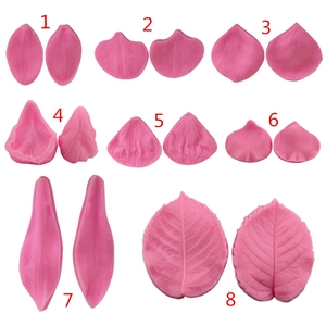 Eight assorted pink silicone petal and leaf molds for fondant and clay modeling crafts