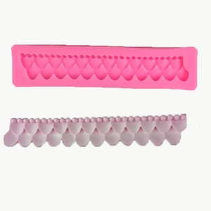 Scalloped Wave Edge Silicone Mold Flexible Pink Strip Lace Mold For Fondant Cake Border Decor DIY Baking Sugarcraft Tool