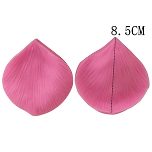 Detail of 8.5cm pink silicone leaf petal mold with realistic vein textures for fondant