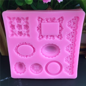 Pink silicone frame mold with European vintage embossed patterns for fondant and DIY crafts