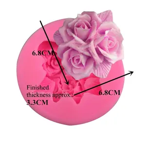 3D triple rose silicone mold for DIY fondant cakes and handmade soaps, pink color