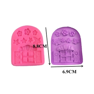 Silicone fondant mold with fairy flower window and leaf designs for cake decoration