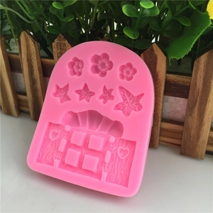 Pink floral window silicone mold for fondant cake decorating and DIY resin crafts