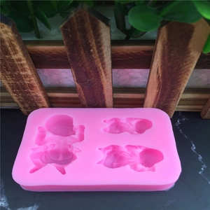 Pink silicone baby angel mold with three cavities for fondant cakes and handmade soap DIY