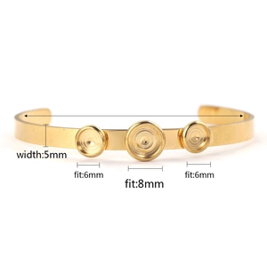 Roestvrijstalen open armband met 6mm en 8mm ronde bezel trays voor DIY sieraden maken