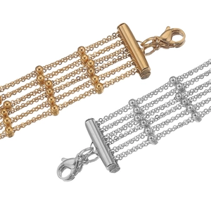 Meerlaagse roestvrijstalen kogelketting armband met schuifsluiting en een karabijnsluiting