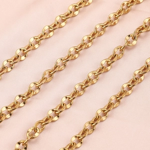 7mm gold stainless steel lip chain for DIY hip hop necklaces on pink satin fabric