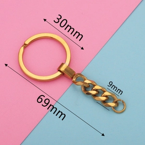 Polished 30mm gold stainless steel keyring with Cuban chain and split ring hardware