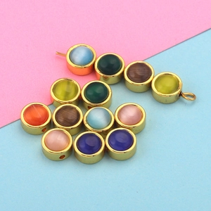 Colorful cat eye natural stone beads in gold settings for DIY jewelry making