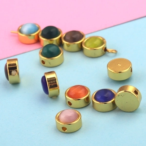 Polished stainless steel cat eye gemstone beads for DIY jewelry making accessories