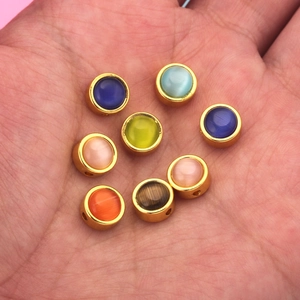 Eight colorful cat eye stones with gold metal plating for DIY jewelry making and bracelets
