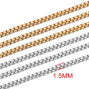 Polished stainless steel 1.5mm box chain in gold and silver finishes for DIY jewelry