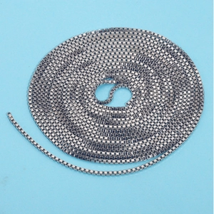 Polished silver stainless steel box chain necklace in a smooth spiral arrangement