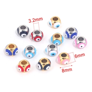 Colorful evil eye stainless steel beads for DIY jewelry making in various colors