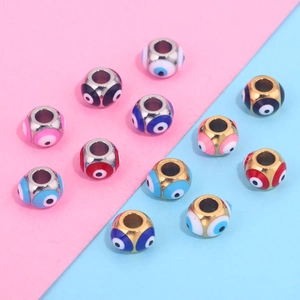 Macro view of colorful enamel evil eye beads for DIY bracelets and jewelry making