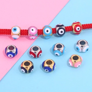 Colorful evil eye stainless steel beads with double-sided enamel for DIY jewelry making