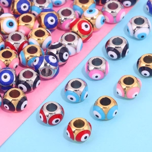 Stainless Steel Evil Eye Beads Double Sided Enamel Nazar Spacer Beads For DIY Jewelry Bracelet Necklace Making Women Jewelry