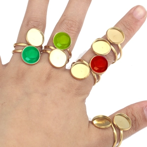 Anillos ajustables de acero inoxidable dorado de 12mm con gemas para bisutería artesanal