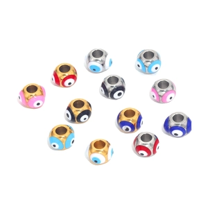 Set of 12 colorful enamel evil eye stainless steel beads for DIY jewelry making